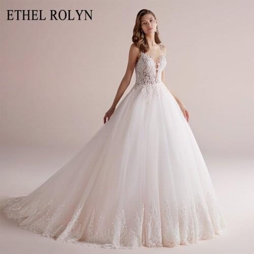 ETHEL ROLYN A-Line Wedding Dress 2021 Elegant Spaghetti Straps Backless Beaded Lace Appliques Bride Dresses Vestido De Noiva