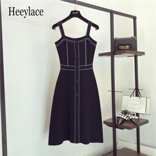 Knit Striped Slash Neck Single Breasted High Waist Spaghetti Strap Dress New Arrive Women Fashion Sweet Office Work Knit Dress