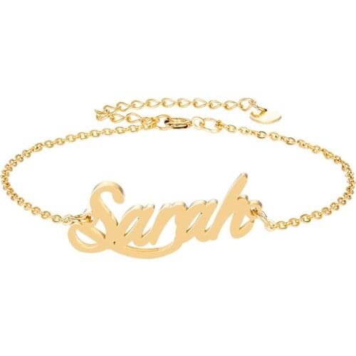 Gold Steel Name " Sarah " Letter Bracelets for Women Girl Charm Bracelets Pulseira Masculina Handwriting Words Christmas Gift