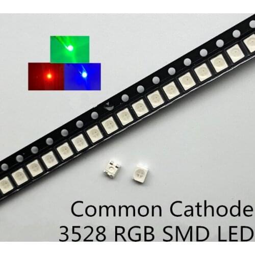 100pcs SMD 3528 RGB LED Common CATHODE 20mA SMT Chip Tricolor (Red Green Blue) 1210 Surface Mount PCB Light Emitting Diode Lamp