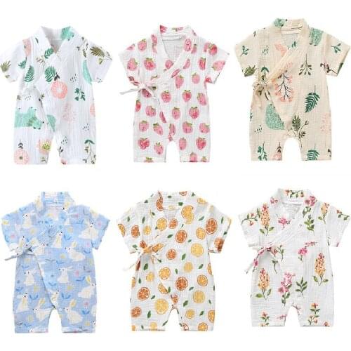 2021 Summer Baby Girl Boys Clothing Rompers Jumpsuit Short-sleeved Floral Print Cute Soft Newborn Infant Baby Kimono Playwear