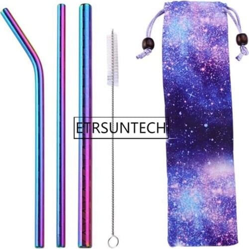 50sets Reusable Metal Drinking Straws 304 Stainless Steel Bent Straight Metal Straws Bar Accessories Cleaner Brush