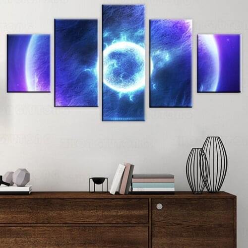 Artworks HD Abstract Pictures Printing 5 Pieces Universe Blue Planets Posters Modular Canvas Painting Art Decor Living Room Wall