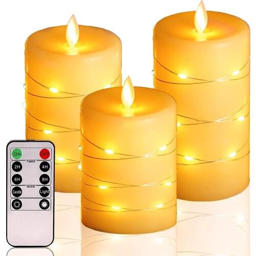 3PCs Flameless LED Candles Battery Operated Candle With String Lights Remote and Timer For Wedding Birthday Christmas Home Deco
