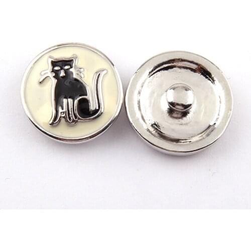 Free drop shipping new arrive 1.8-2cm alloy black enamel cat charm DIY snap button metal charms