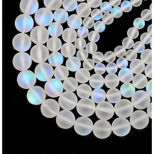 HGKLBB Natural Matte White AB Crystal MoonStone Labradorite Round Loose Beads For Jewelry Making DIY Bracelet Necklace 6/8/10mm