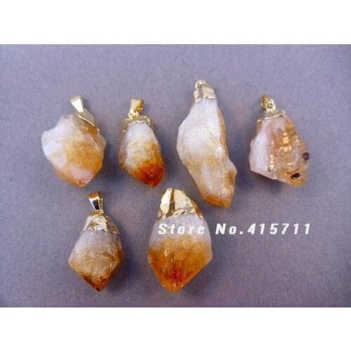 C150627041 10pcs Spring Cleaning Sale Citrin e Point Pendant Raw Citrin e with Gold