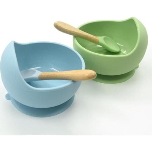 Baby silicone tableware Powerful suction cup Childrens bowl spoon set Childrens suction cup bowl Baby food supplement bowl