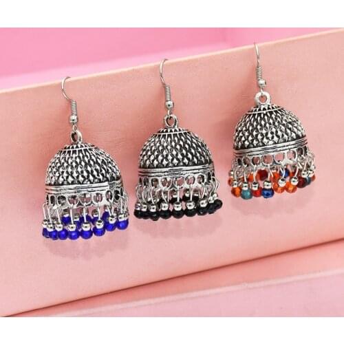 Ethnic Big Resin Bead Traditional Indian Bell Ladies Drop Earrings Women Gypsy Tassel Hippie Boho Jhumka Earring Egypt Jewelry