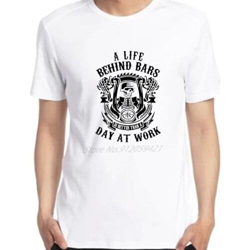 Men Short Sleeve T Shirt Hip Hop Motorcycle Skeleton Life Behind Bars Biker Funny Cool Tees Harajuku Streetwear Men clothing