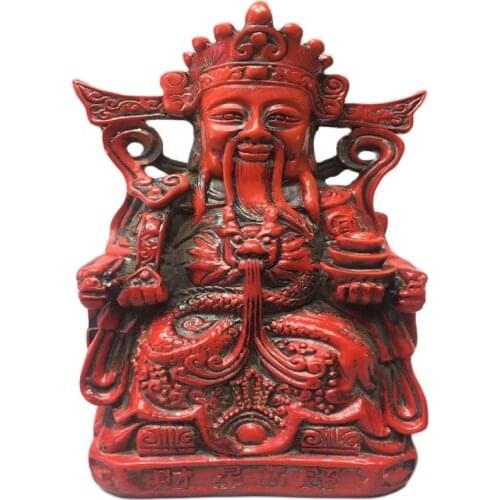 China old Beijing old goods Red coral carving Character God of Wealth statue