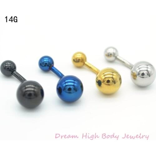 Navel Belly Button Ring Bar Titanium Anodized Ring Body Piercing Jewellery 14G Black Gold Steel Blue Earring Plain Wholesale