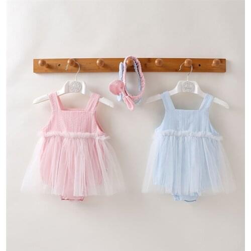 Korean fashion brand baby girls summer princess romper outwear clothing 1st birthday mesh tutu skirt