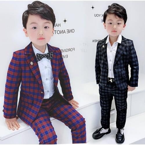 Gentry Baby Boy Suit Clothing Sets For Birthday Child Grid Blazer Coat 3 parts Jacket Pants And White Shirt Suits