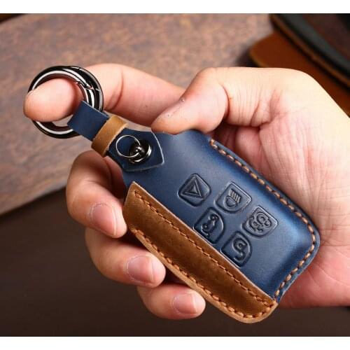 For Land Rover Sport Freelander 2 Discovery Jaguar XE XJ XJL XF C-X16 Smart Car Key Case Chain Ring Holder Leather Key Fob Cover