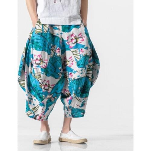 Cross Baggy Beach Pants Men Streetwear Loose Floral Pants Broek Heren Multi Color Plus Size 6xl 2020 Summer Hip Hop Pants