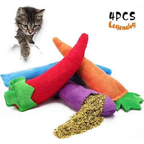 Legendog 4Pcs/Set Cat Toys Creative Carrot Eggplant Pepper Fish Shape Catnip Toy Cat Chew Toy Pet Supplies Cat Favors