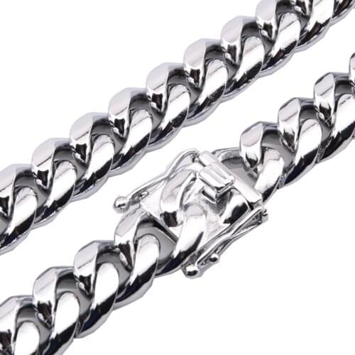 16mm Wide Huge Heavy Stainless Steel Silver Color Biker Jewelry Miami Cuban Curb Chain Men Link Necklace Or Bracelet Cool Buckle