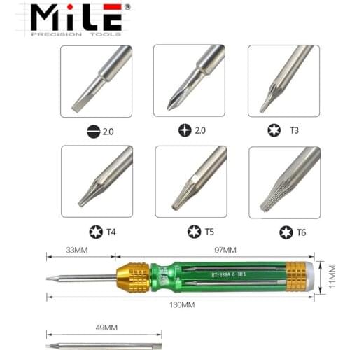 MILE 6 in1 Multifunction Magnetic Screwdriver 2.0 Slotted T3 T4 T5 T6 2.0Phillips Mobile phone repair disassemble tool