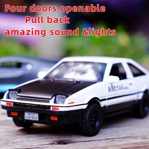 1:32 Toyota AE86 Alloy Sports Car Model Diecast Toy Four doors openable Sound Light Super Racing Pull Back Toy Collection