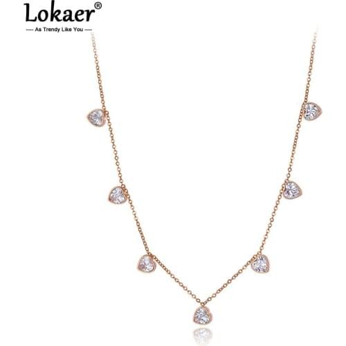 Lokaer Trendy Bohemia Stainless Steel CZ Crystal Love Heart Choker Necklaces For Women Girls Chic Charm Pendant Necklace N19206