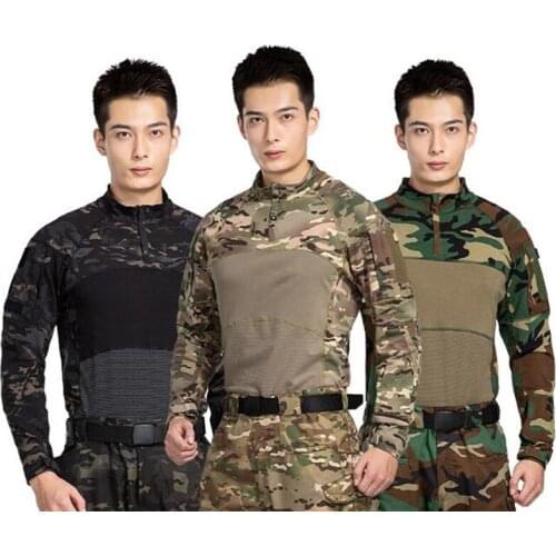 Men Tactical Camo T-shirts Military Clothing Cotton Long Sleeve Airsoft Army Male Lightweight Hunting Tops Paintball Work Cloth