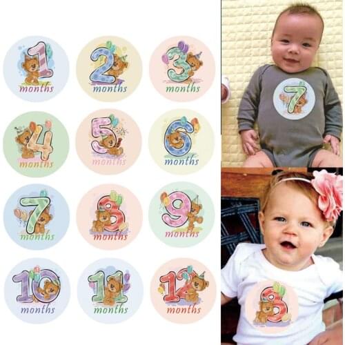 12 Pcs Month Sticker Baby Photography Milestone Memorial Monthly Newborn Kids Commemorative Card Number Photo Props Accessories