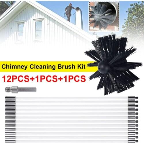 Chimney Cleaner Brush Rods Kit Electrical Rotary Drill Drive Sweeping Power Tool Flexible Chimney Fireplace Kit Cleaning Brush