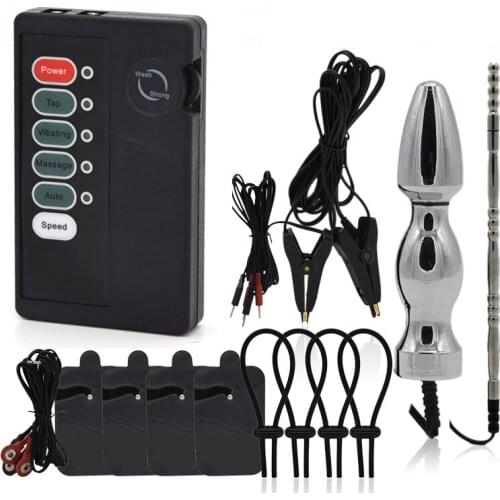 Electric Shock Kits Chastity Device Anal Plug Penis Rings Electric Stimulator Massage Pad Nipples Clips Adult Sex Toys For Men