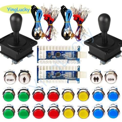 New Arcade Kit 33mm LED Chrome Button With 1&2 Player COIN Button 4/8 Joystick USB Encoder to PC Arcade Game Parts