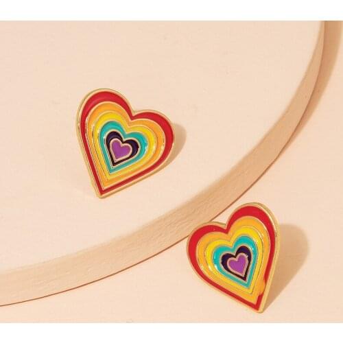 New Love Heart Stud Earrings for Women Girl Multicolors Rainbow Heart Earring Summer Beach Holiday Party Jewelry BirthdayGift