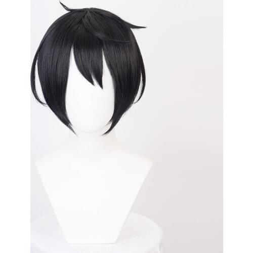 Ensemble Stars Sakuma Ritsu Short Black Cosplay Wig Halloween Party Heat Resistant Synthetic Hair + Free Wig Cap