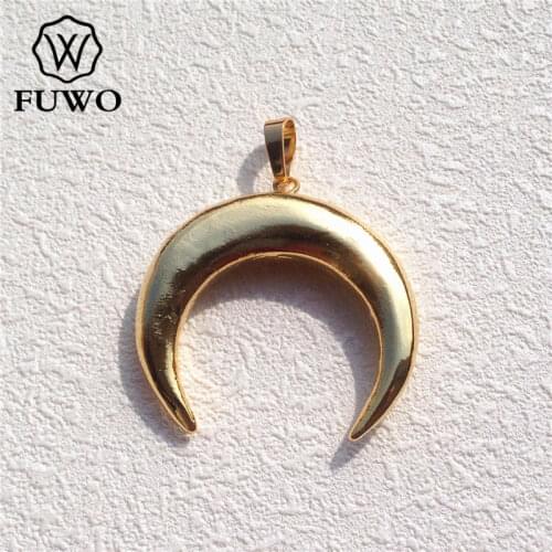FUWO Natural Shell Double Horn Crescent Moon Pendant 24K Gold Electroplated Minimalist Coastal Jewelry Wholesale PD524