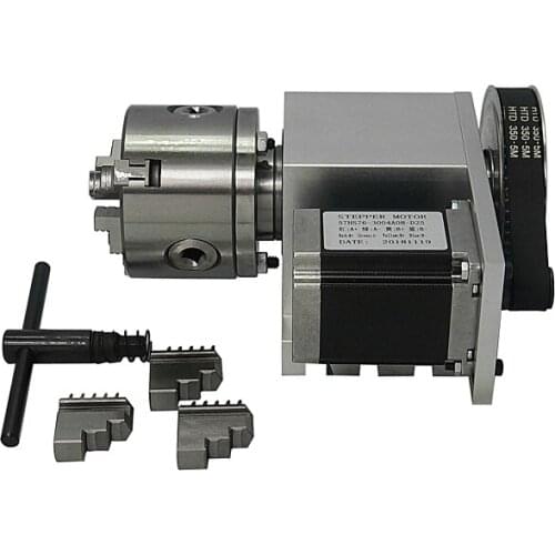 Hollow Shaft 5M-6-80 A Axis 3 Jaw 4 Jaws Chuck Rotary Center height 65MM for CNC Router Engraving Machine