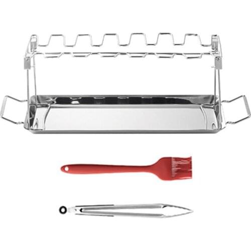 Portable Folding Camping 12 Slots Chicken Drumstick Barbecue Plate Stainless Steel Barbecue Rack Multipurpose Roaster for