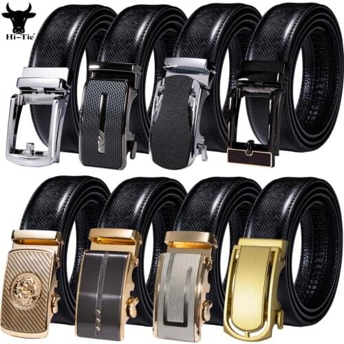 Luxury Black Cow Leather Mens Belts Metal Automatic Buckles Ratchet Straps Waistband For Dress Jeans Men Belt Business Wedding