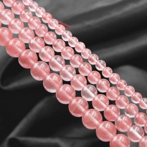 Pink Watermelon Crystal Round Loose Beads for Jewelry Making 4 6 8 10 12mm Quartzs Stone DIY Necklace Bracelet Finding 15"A164