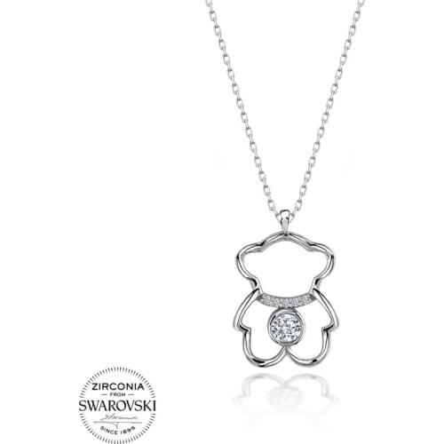 Silver 925 Sterling Swarovski Zirconia Cubic Zirconia Teddy Bear Necklace