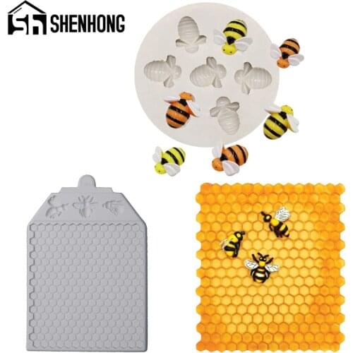 SHENHONG Honeycomb Cupcakes Bees Fondant Silicone Mold Sugarcraft Clay Pan Birthday Cake Decorating Supplies Baking Tools
