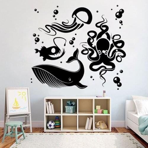 Vinyl Wall Stickers Ocean Fish Whale Octopus Jellyfish Wall Decal Nursery Baby Room Kids Bedroom Decoration Accessories C124