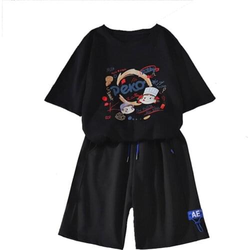 Summer T Shirt+Shorts Two Piece Set Female 2021 Streetwear Summer Women Cargo Shorts Female Loose Straight Casual Short Pants
