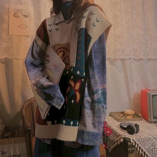 Winter Clothes Fall Women 2021 Knitted Vest Womens New Retro V-neck Sweater Loose Oversized Plus Size Korean Fashion Women