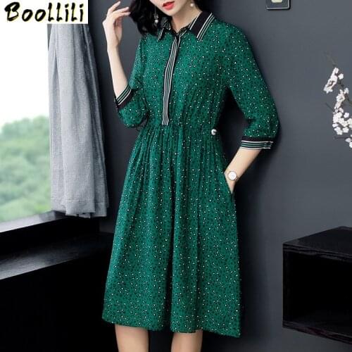 Boollili Real Silk Dress Women Spring Summer Dresses Korean Fashion Midi Dress Elegant Vintage Party Dress Vestido Mujer