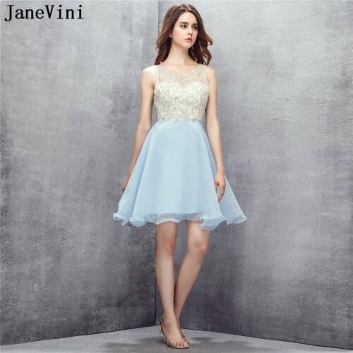 JaneVini 2018 A Line Short Bridesmaid Dresses Chiffon Sheer Scoop Neck Sequined Beaded Backless Formal Party Gowns Plus Size