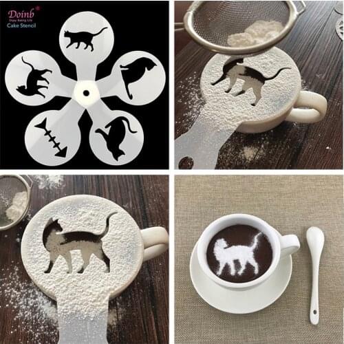 Animal Cat Coffee Cappuccino Cocoa powder Stencil Mold Cake Moulds Cupcake Template Barista Strew Pad Duster Tools