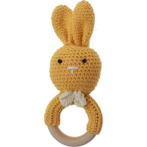 1PC Baby Rattle Toys Crochet Wooden Teething Ring Baby Teether Cot Hanging Toy 425F