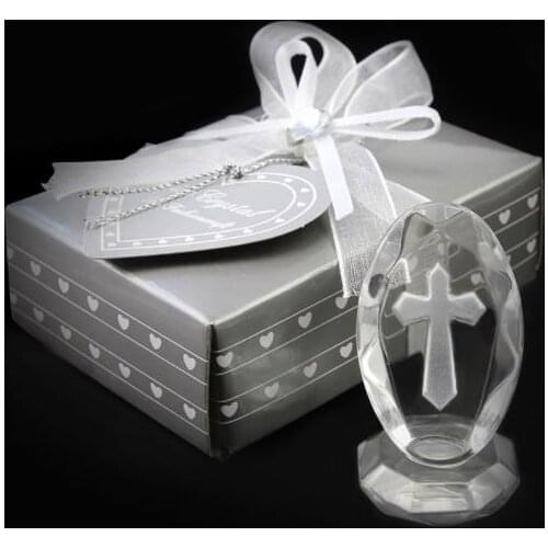 100 pcs/lot Small Wedding Favors Crystal Cross Standing Baby Christening Gifts First Communion Souvenirs SN730