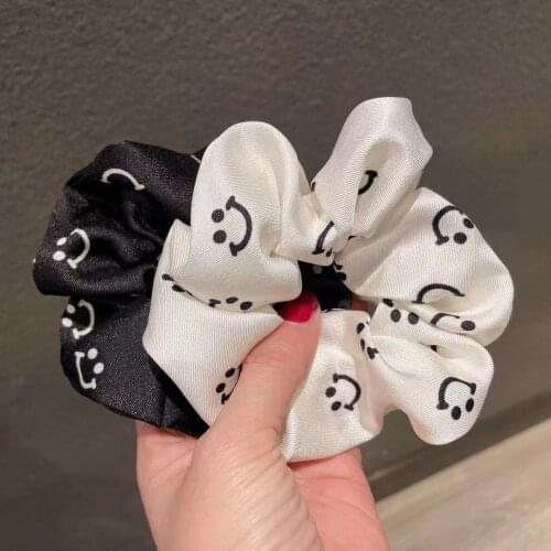 12 Pcs/Lot, 2021 New Smile Print Fabric Hair Scrunchies Elastic Hair Bands, Women Girls Hair Ties Ponytail Holder