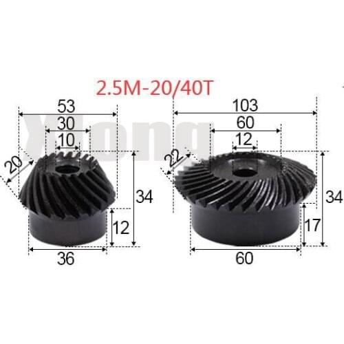 2.5M-20 / 40Teeths 1: 2 Ration Precision Spiral Bevel Gear Spiral Bevel Gear 1.4g