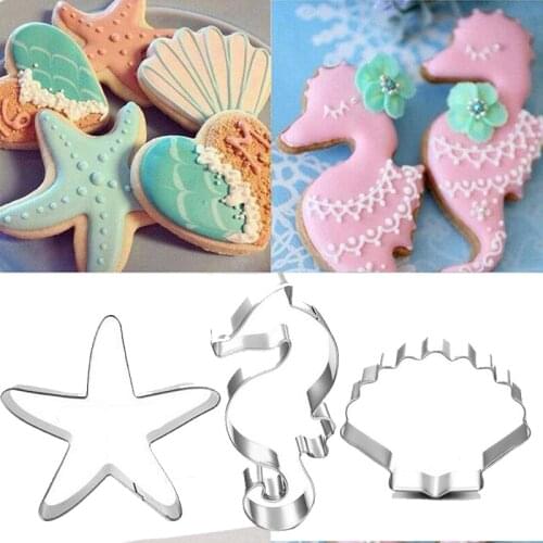 3pcs Seahorse Starfish Seashells Cookie Cutter Mold Under The Sea Mermaid Birthday party decoration DIY biscuit Mold Baking tool
